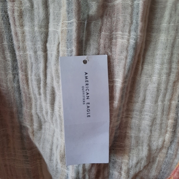 NWT American Eagle 100% cotton striped ruffle sleeve cropped button front shirt - Picture 8 of 10